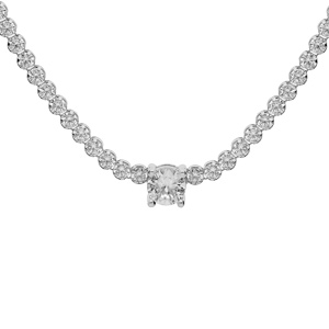 Collier en argent rhodi rivire d\'oxydes blancs sertis et gros oxyde blanc au centre 40+4cm - Vue 1