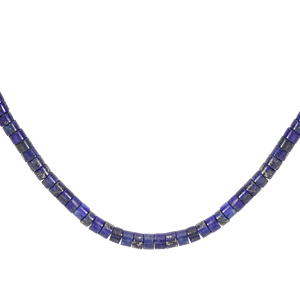 Collier en argent rhodi rondelles pierre Lapis Lazuli vritable 40+5cm - Vue 1