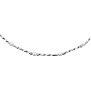 Collier en argent rhodié tubes striés et perles blanches de culture d\'eau douce 41+3cm - Vue 1
