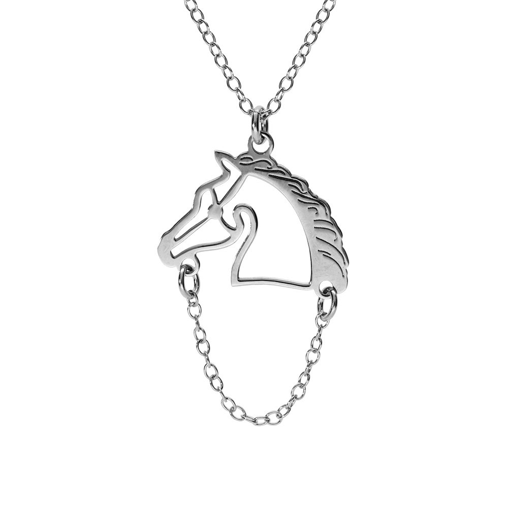Collier en argent rhodi� t�te de cheval d�coup� 40+4cm - Vue 1