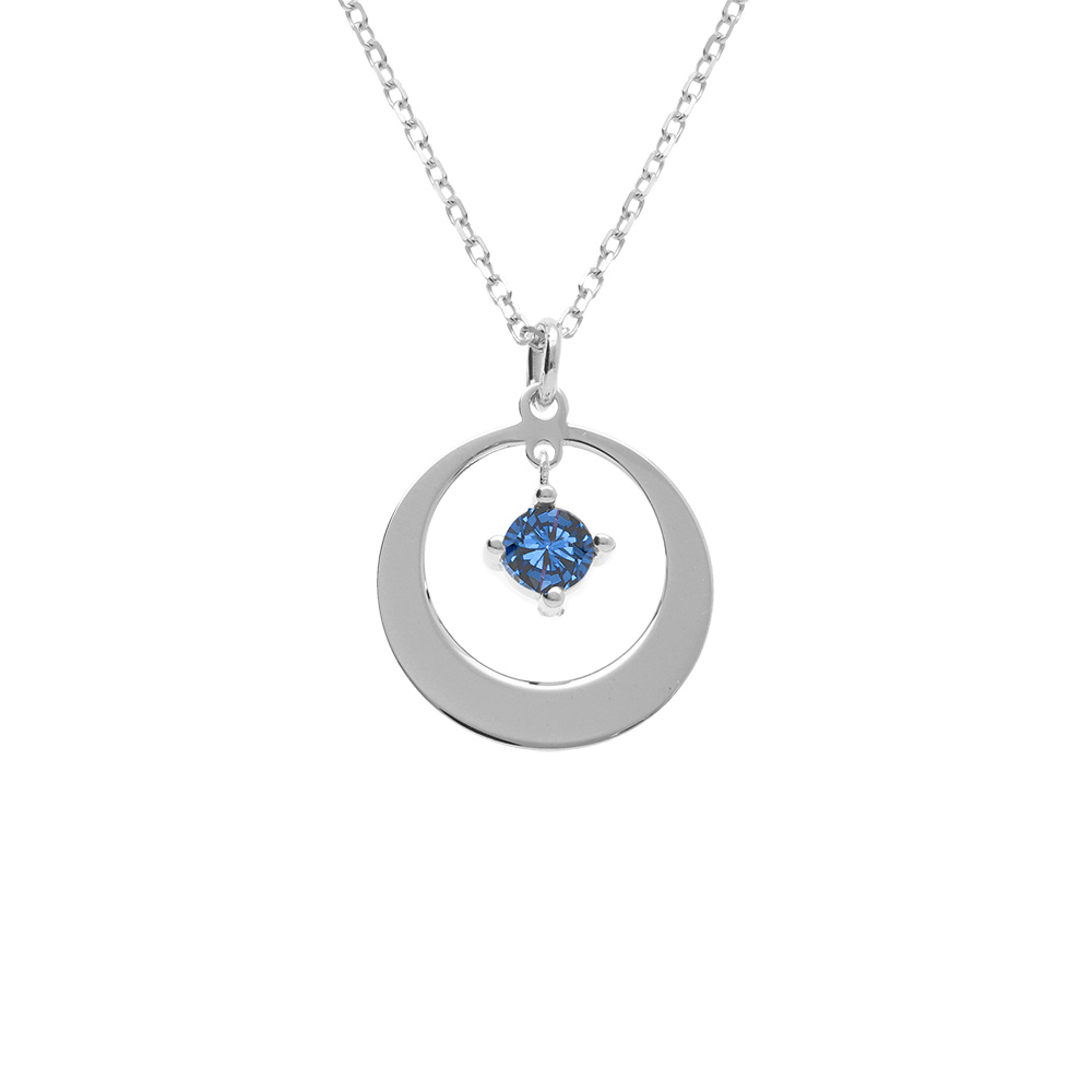 Collier en argent rhodi�avec  pendentif cercle avec oxyde bleu fonc� 40+5cm - Vue 1