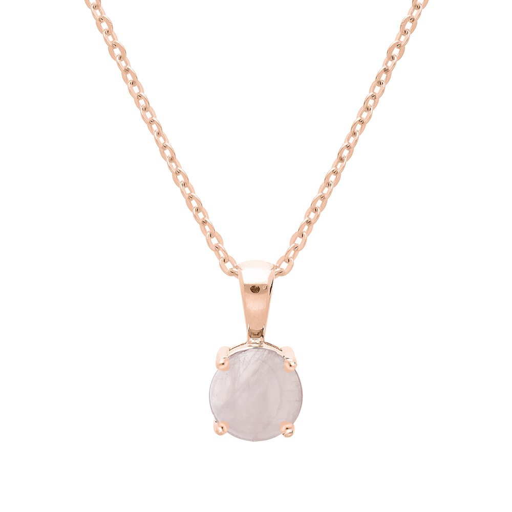 Collier en argent rose cha�ne avec pendentif pierre v�ritable Quartz rose 6.5mm 42+3cm - Vue 1