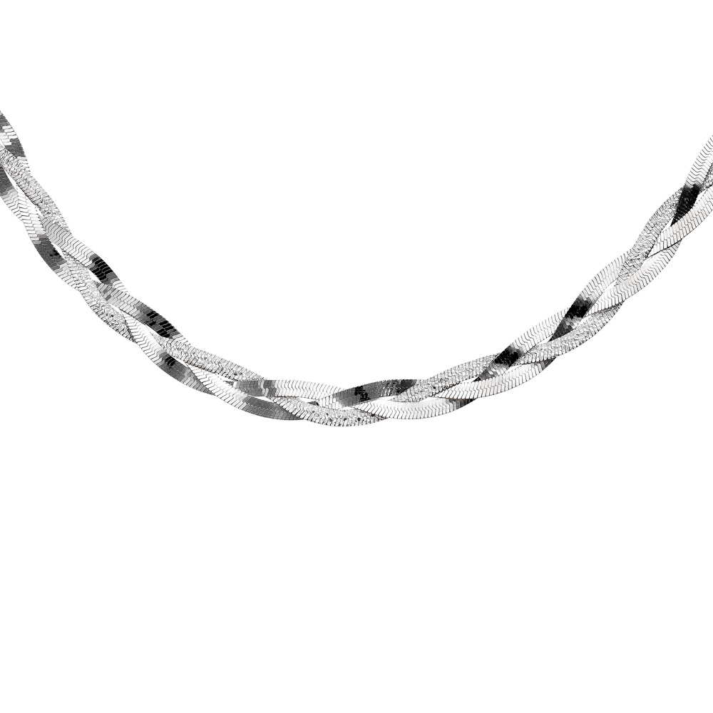 Collier en argent tresse avec 1 brin diamant� - longueur 45cm - Vue 1
