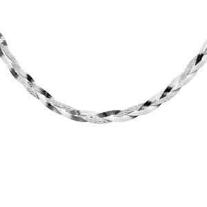 Collier en argent tresse avec 1 brin diamant - longueur 45cm - Vue 1