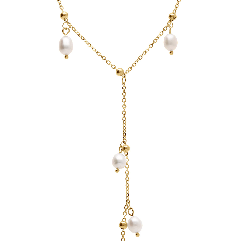 Collier en en acier et PVD jaune et perles de culture d\'eau douce 40+4cm - Vue 1