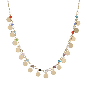 Collier en plaqu or avec pampilles et perles multi couleur 40+5cm - Vue 1