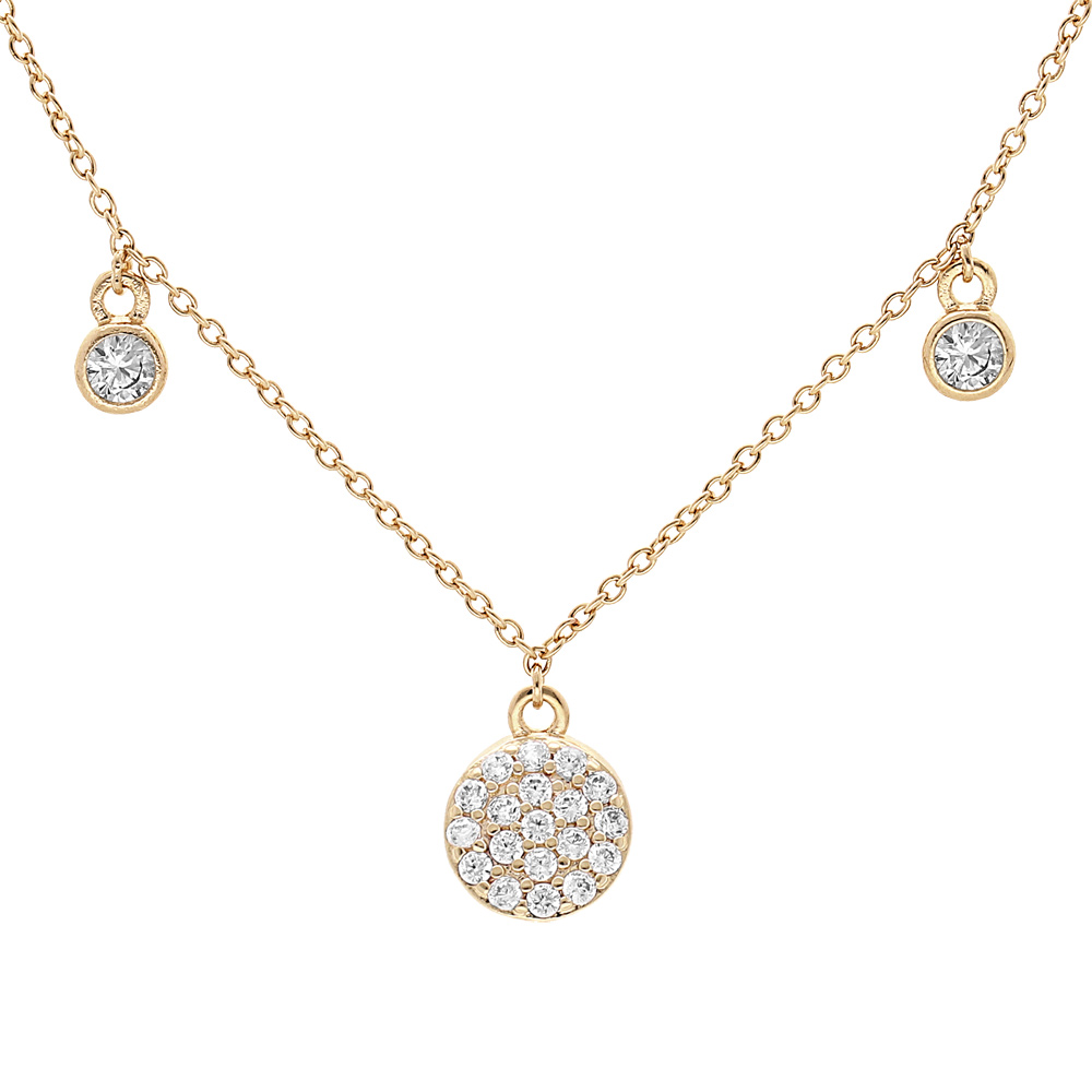 Collier en plaqu� or avec pampilles pav�es d\'oxydes blancs sertis et oxydes seuls 40+5cm - Vue 1