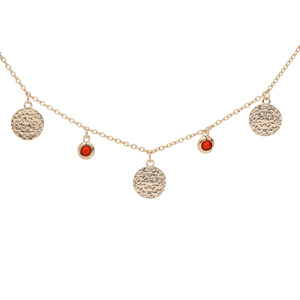 Collier en plaqué or avec pampilles pierres couleur corail et pastilles antiques 36+4cm - Vue 1