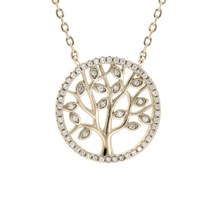 Collier en plaqu or avec pendentif arbre de vie oxydes blancs sertis 40+3cm - Vue 1