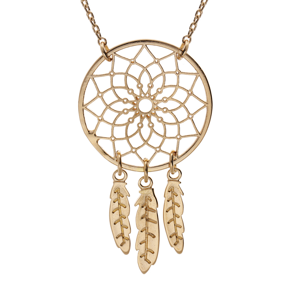 Collier en plaqu� or avec pendentif attrape r�ve 20mm 40+5cm - Vue 1