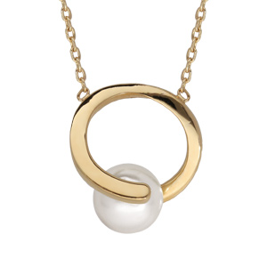 Collier en plaqu or avec pendentif avec anneau et perle blanche de synthse 42cm - Vue 1