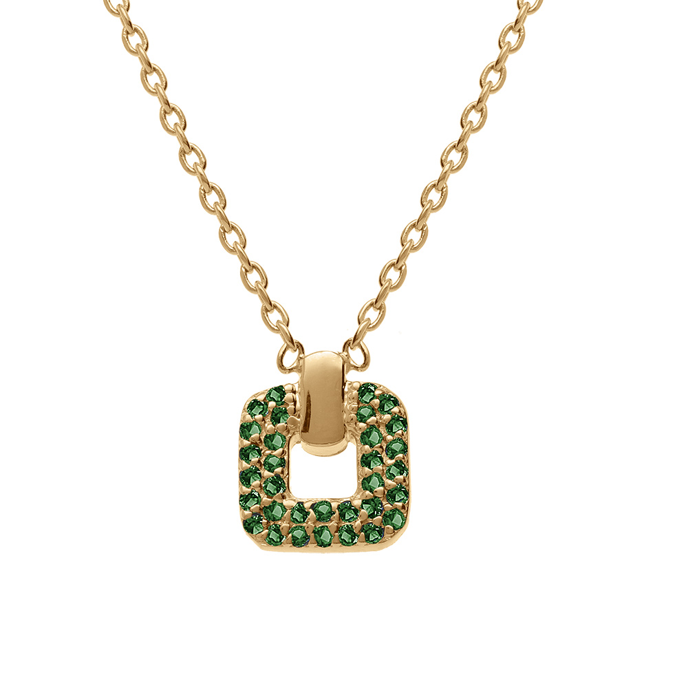 Collier en plaqu or avec pendentif carr oxydes verts sertis 38+4cm - Vue 1