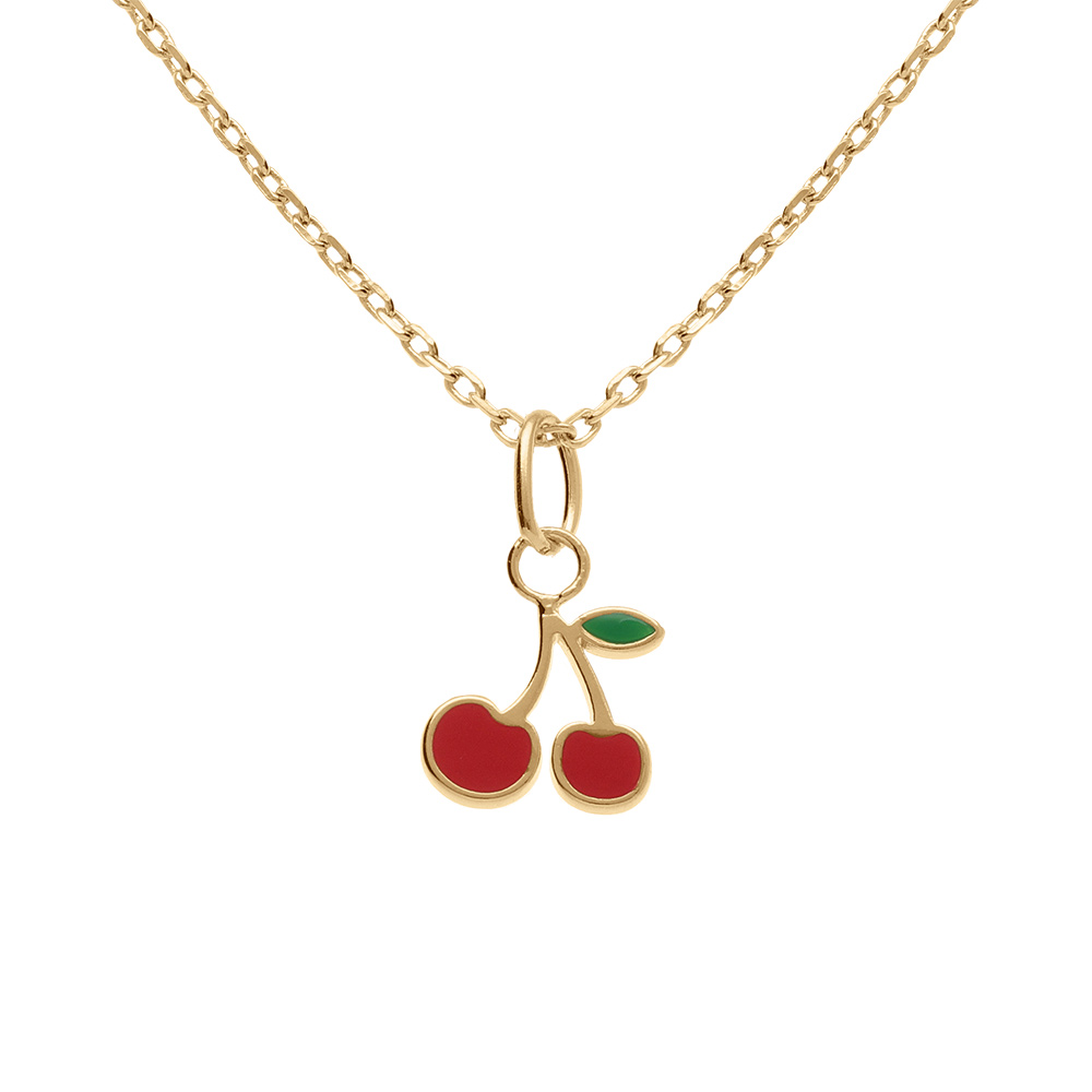 Collier en plaqu� or avec pendentif cerise 38+5cm - Vue 1
