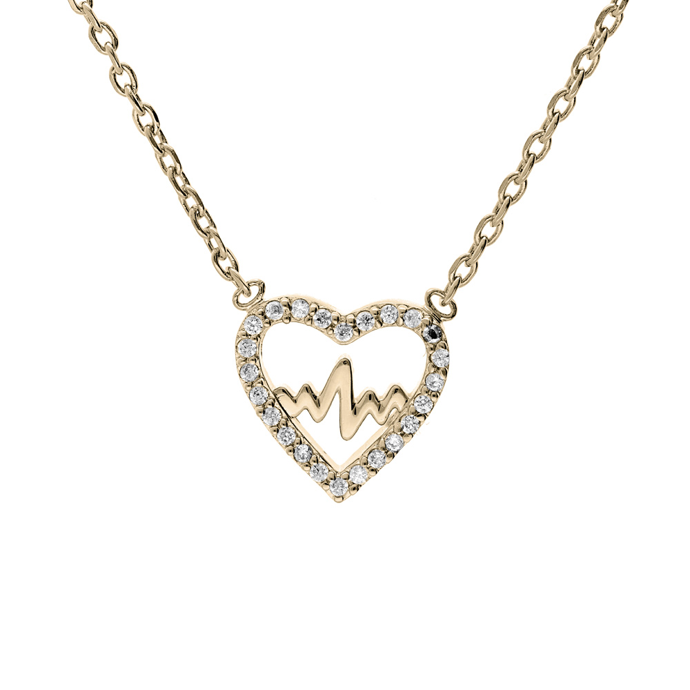 Collier en plaqu� or avec pendentif coeur avec courbe oxydes blancs sertis 38+4cm - Vue 1