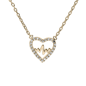 Collier en plaqu or avec pendentif coeur avec courbe oxydes blancs sertis 38+4cm - Vue 1