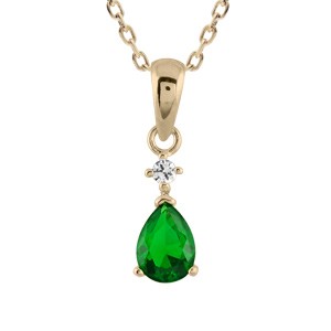 Collier en plaqu or avec pendentif collection joaillerie goutte en oxyde verte suspendue  1 petit oxyde rond blanc - Vue 1