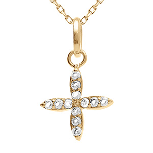 Collier en plaqu� or avec pendentif croix orn�e d'oxydes blancs - 38+4cm