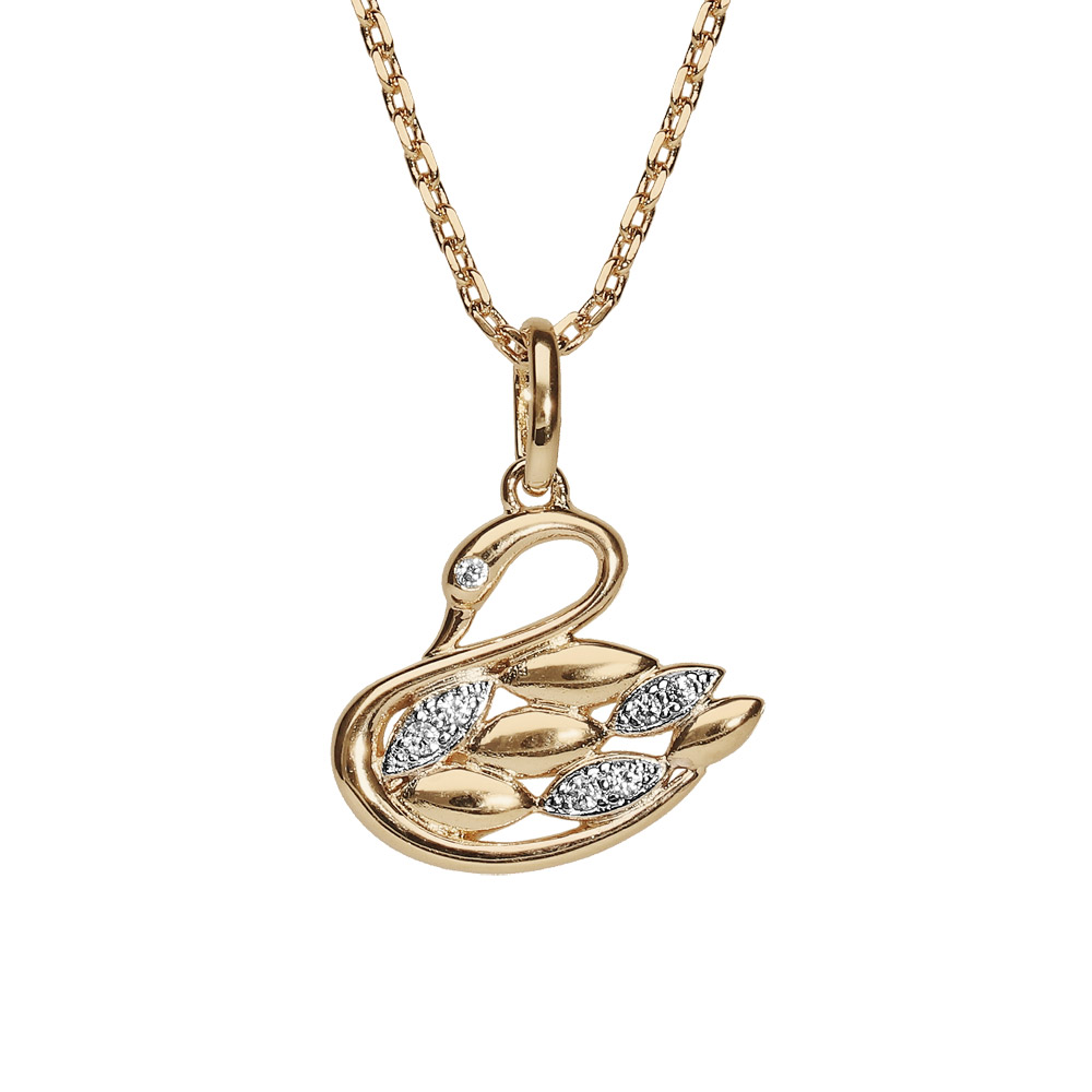 Collier en plaqué or avec pendentif cygne avec oxydes blancs sertis 42+3cm