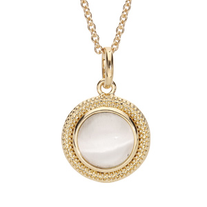 Collier en plaqué or avec Pendentif ethnique rond avec boule en verre irisé 40+4cm - Vue 1