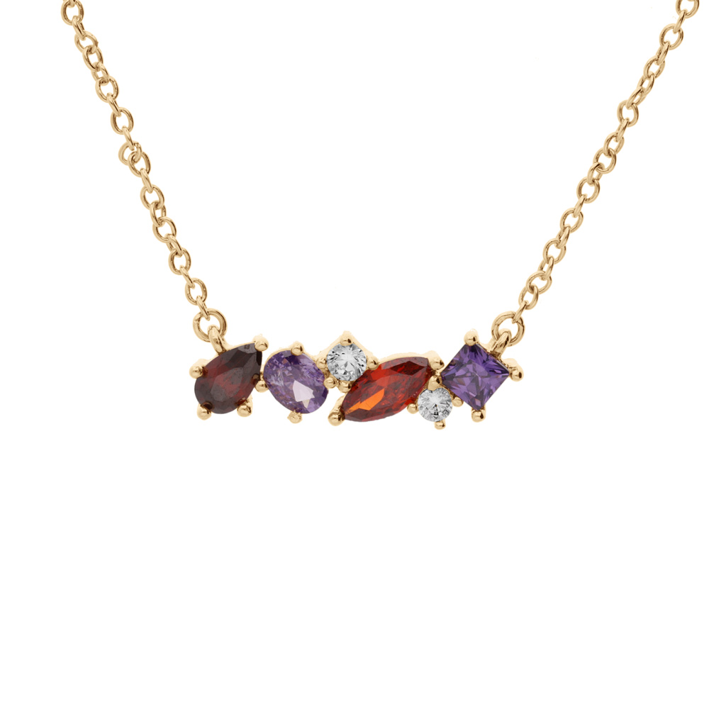 Collier en plaqu� or avec pendentif oxydes multi couleurs 40+4cm - Vue 1