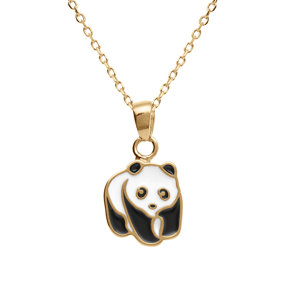 Collier en plaqu� or avec pendentif panda r�sine noire et balnche 36+2cm - Vue 1