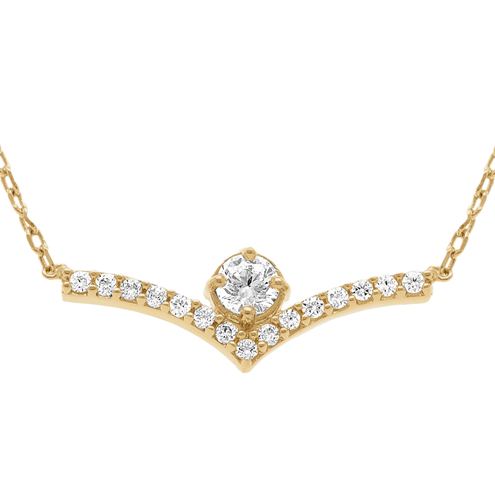 Collier en plaqu� or avec pierre centrale et oxydes blancs sertis - 38+4cm - Vue 1