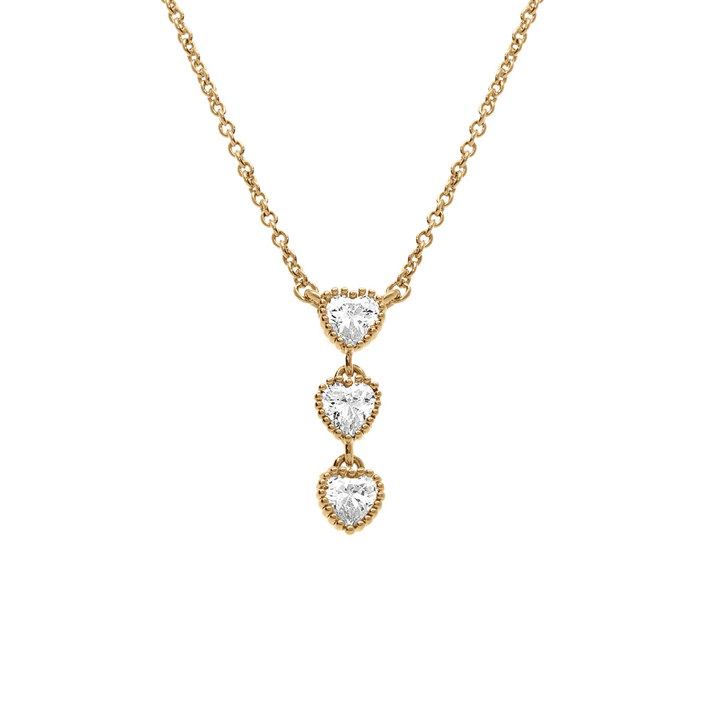 Collier en plaqu� or avec trois  coeurs en oxydes blancs  42+3cm - Vue 1