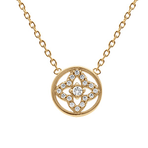 Collier en plaqu� or cercle avec fleur d'oxydes blancs - 38+4cm