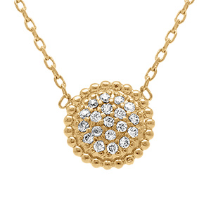 Collier en plaqu� or cercle boules pav� d'oxydes blancs - 38+4cm