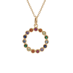 Collier en plaqu or cercle oxydes multi couleurs 42+3cm - Vue 1