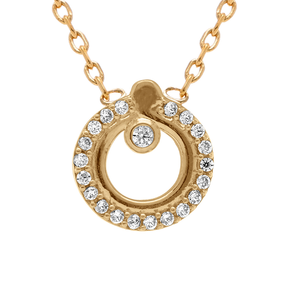 Collier en plaqu� or cercles d\'oxydes blancs - 38+4cm - Vue 1
