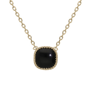 Collier en plaqu or chane avec carr Onyx de synthse 42+3cm - Vue 1