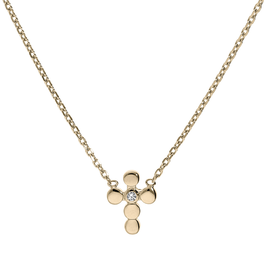 Collier en plaqu or chane avec croix et oxyde blanc serti 38+4cm - Vue 1