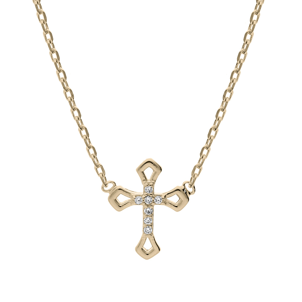 Collier en plaqu� or cha�ne avec croix et oxydes blancs sertis 38+4cm - Vue 1