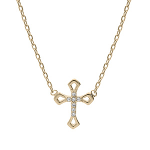 Collier en plaqu or chane avec croix et oxydes blancs sertis 38+4cm - Vue 1