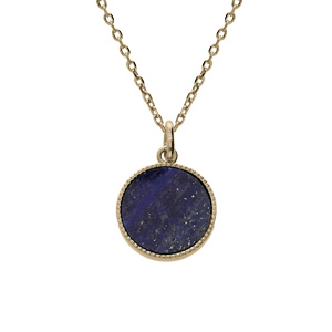 Collier en plaqu or chane avec mdaille cisele et Lapis Lazuli vritable 38+4cm - Vue 1