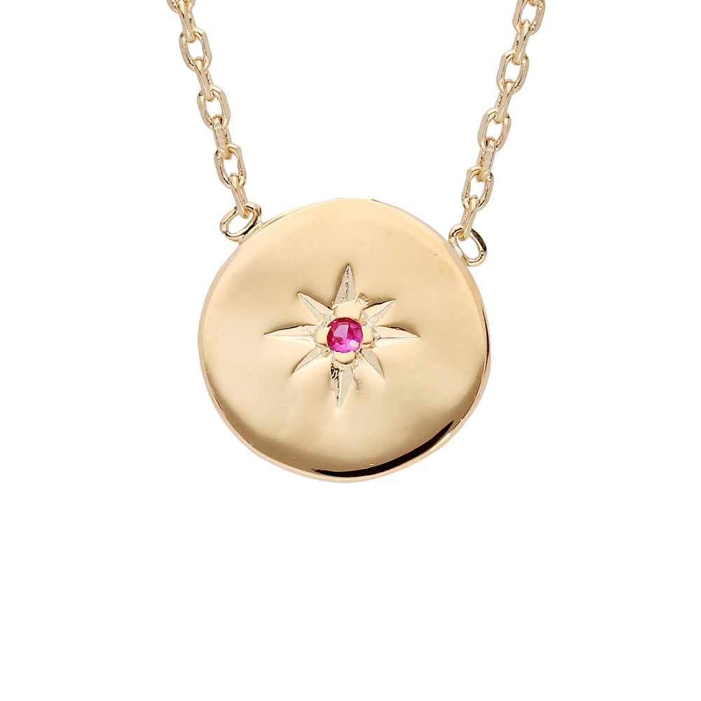 Collier en plaqu� or cha�ne avec m�daille �toile avec oxyde rose 42cm - Vue 1