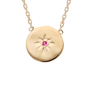 Collier en plaqu or chane avec mdaille toile avec oxyde rose 42cm - Vue 1