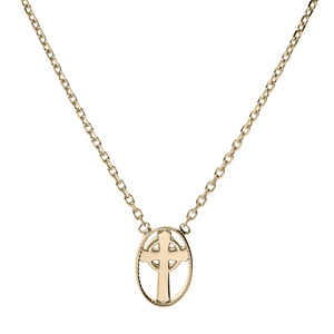 Collier en plaqu or chane avec ovale motif croix 38+4cm - Vue 1