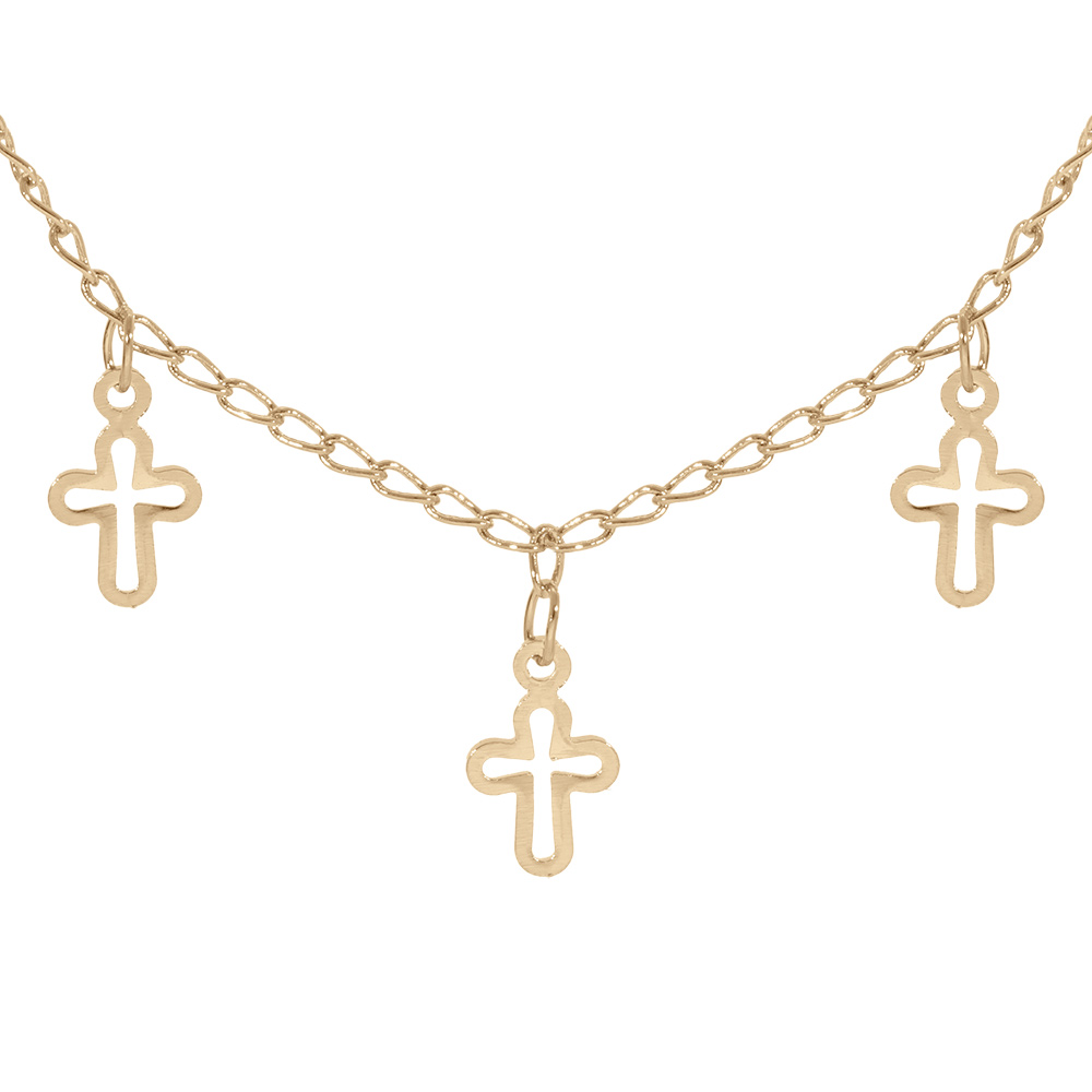 Collier en plaqu� or cha�ne avec pampilles croix �vid�es 40+5cm - Vue 1