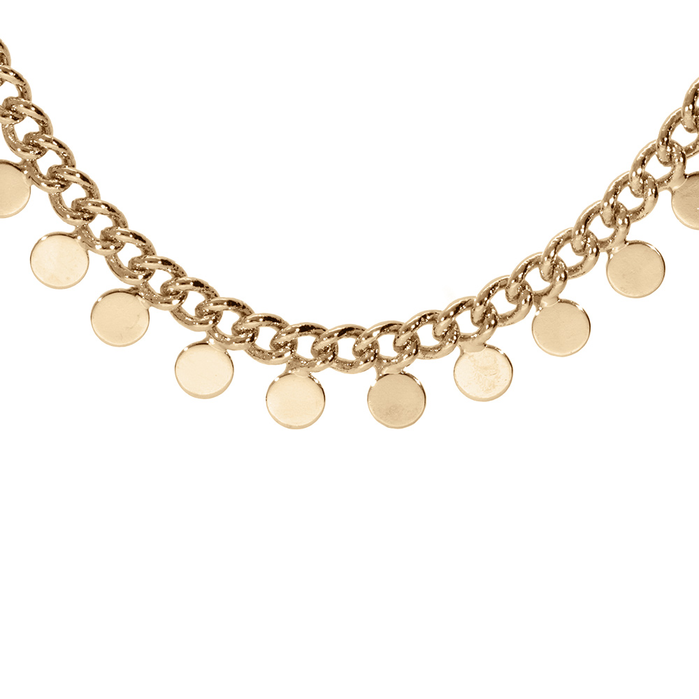Collier en plaqu� or cha�ne avec pampilles multi rondelles lisses 40+5cm - Vue 1