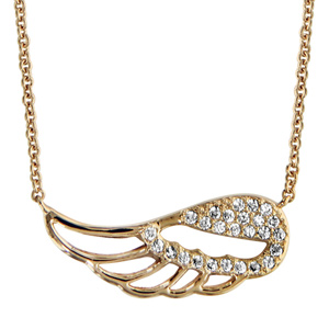 Collier en plaqué or chaîne avec pendentif aile d\'ange ajourée et ornée d\'oxydes blancs sertis - longueur 40cm + 4cm de rallonge - Vue 1