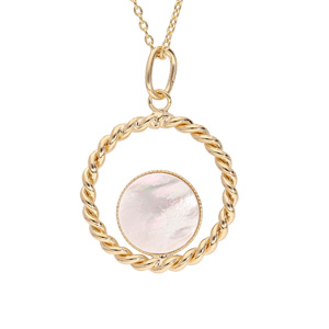 Collier en plaqué or chaîne avec pendentif anneau 20mm torsadé et Nacre véritable 38+5cm - Vue 1