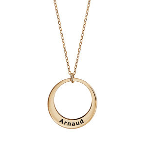 Collier en plaqué or chaîne avec pendentif 1 anneau à graver - longueur 40cm + 5cm de rallonge - Vue 1