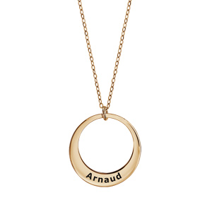 Collier en plaqu or chane avec pendentif 1 anneau prnom  graver - longueur 40cm + 5cm de rallonge - Vue 1