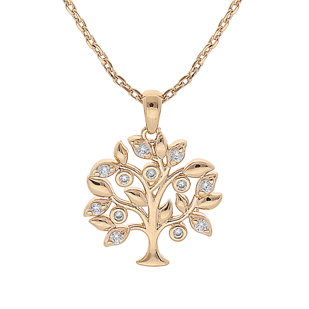 Collier en plaqu� or cha�ne avec pendentif arbre de vie et oxydes blancs sertis 42+3cm - Vue 1