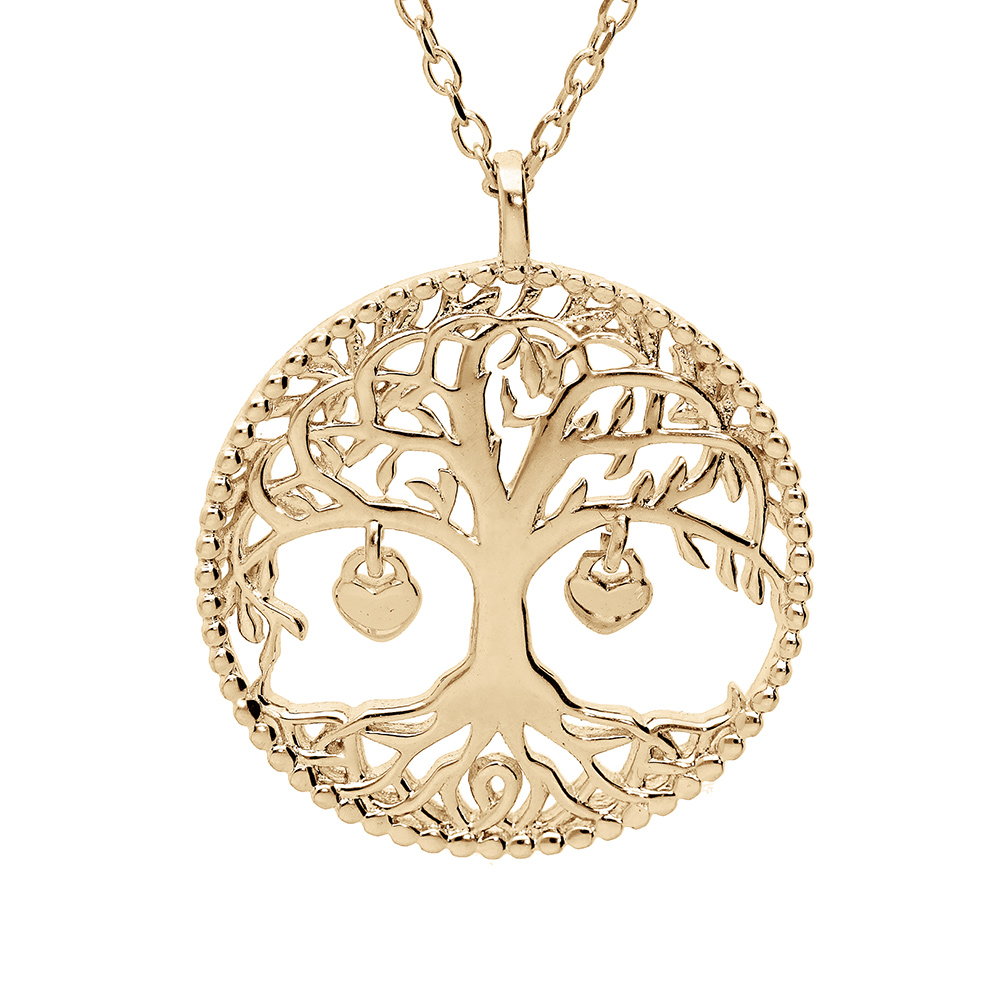 Collier en plaqu� or cha�ne avec pendentif arbre de vie et pampilles 2 coeurs dor� (couple famille) 44cm r�glable 42 et 40 - Vue 1
