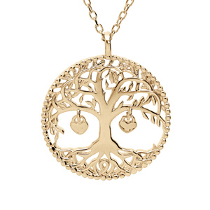 Collier en plaqu or chane avec pendentif arbre de vie et pampilles 2 coeurs dor (couple famille) 44cm rglable 42 et 40 - Vue 1