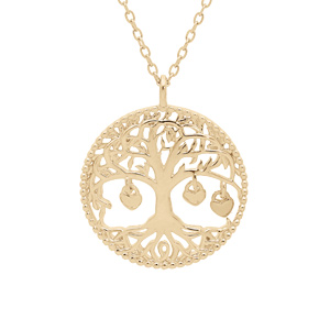 Collier en plaqu or chane avec pendentif arbre de vie et pampilles 3 coeurs dor (couple famille) 44cm rglable 42 et 40 - Vue 1