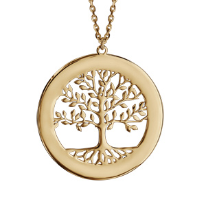 Collier en plaqu or chane avec pendentif arbre de vie prnoms  graver 40+5cm - Vue 1